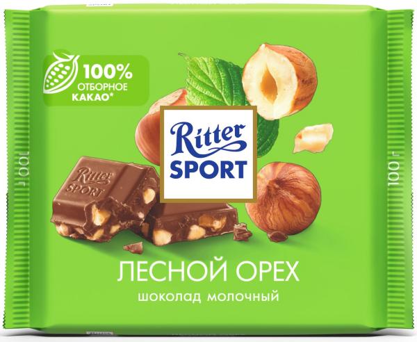 Шоколад молочный Ritter Sport с дробленым лесным орехом 100гр